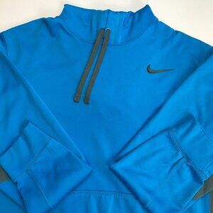 Nike Therma Fit Men XL Blue Gray Logo Long Sleeve Athletic Hoodie Pullover